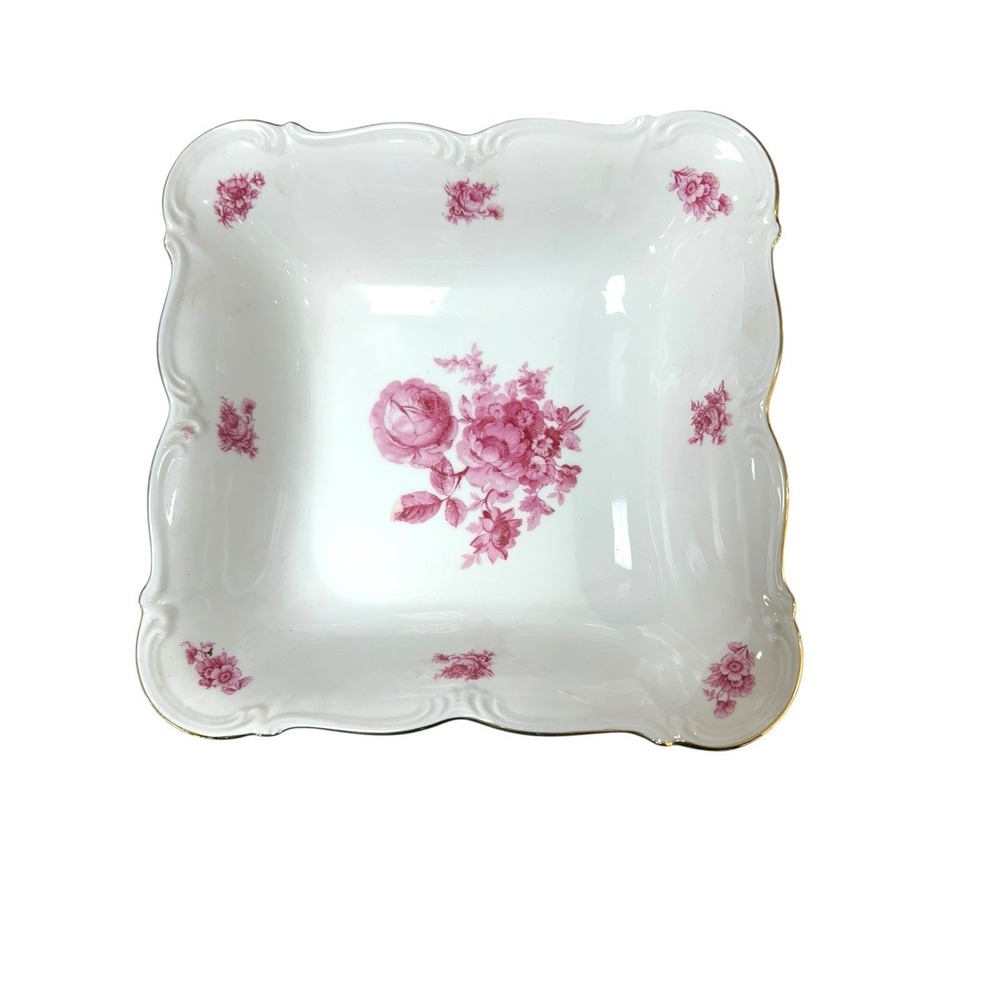 Vintage Edelstein Bavaria Maria Theresia Dina 8.5" Square Serving Bow Pink Flora